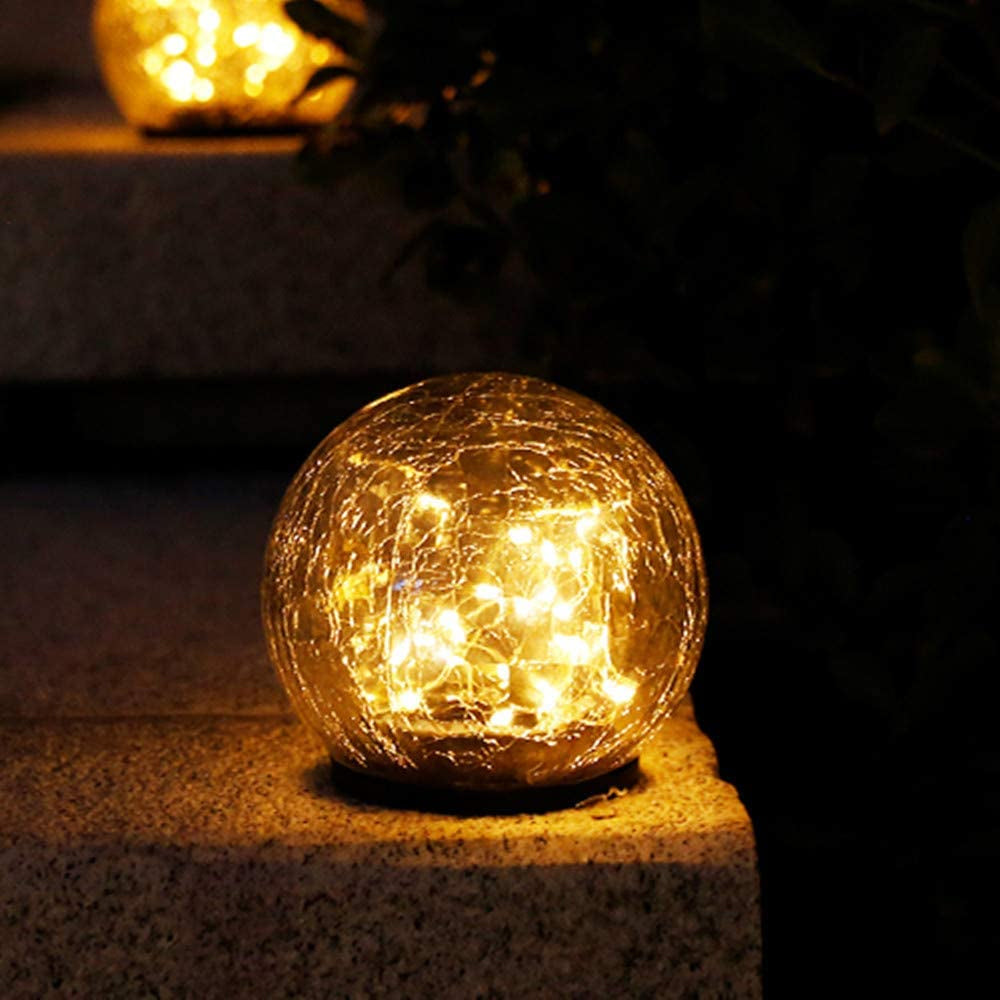 For that warm natural lights that will give your  surroundings the true feeling of home, buy our 2Pcs Solar Lights Outdoor Garden Decor Cracked Glass Ball