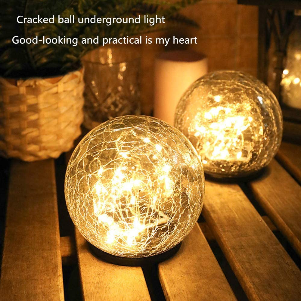 For that warm natural lights that will give your  surroundings the true feeling of home, buy our 2Pcs Solar Lights Outdoor Garden Decor Cracked Glass Ball