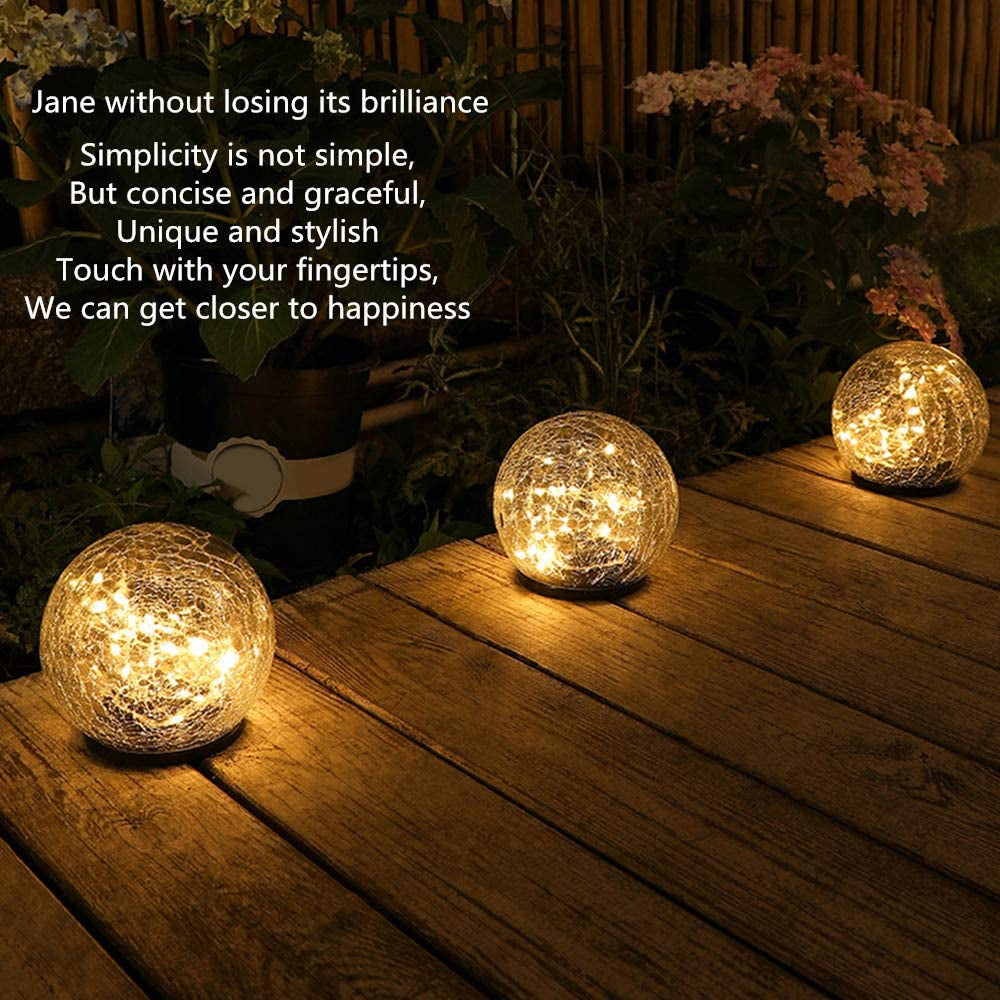 For that warm natural lights that will give your  surroundings the true feeling of home, buy our 2Pcs Solar Lights Outdoor Garden Decor Cracked Glass Ball