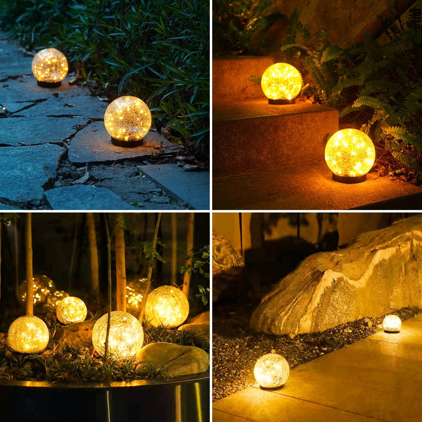 For that warm natural lights that will give your  surroundings the true feeling of home, buy our 2Pcs Solar Lights Outdoor Garden Decor Cracked Glass Ball